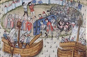 Отправление войска Людовика IX Святого в крестовый поход. Миниатюра 